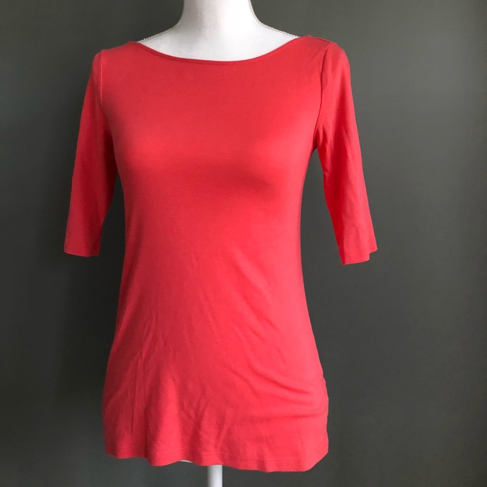 Scoop Back Coral 3/4 cotton tee
